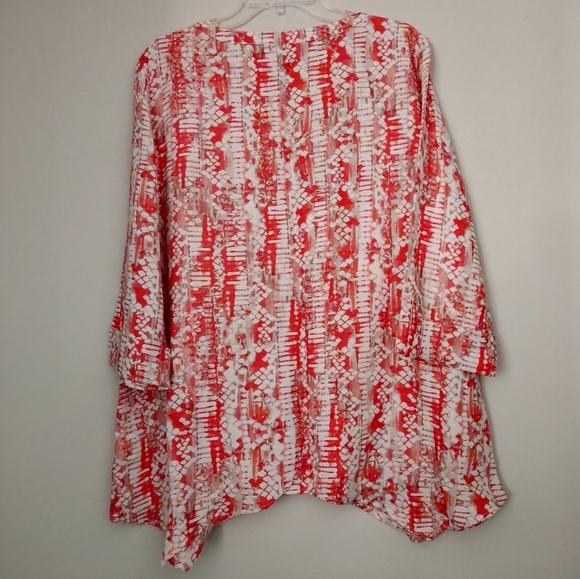 JM Collection Size L Women's Button-up Linen/Rayon blend Hi-Low Top Shirt Blouse - Picture 2 of 10